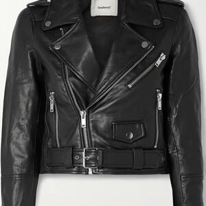 Deadwood Women's Cropped Black Faux Leather Biker Jacket